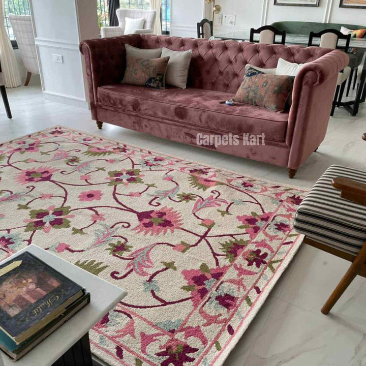 Handmade Persian Pink Beige Woolen Carpet