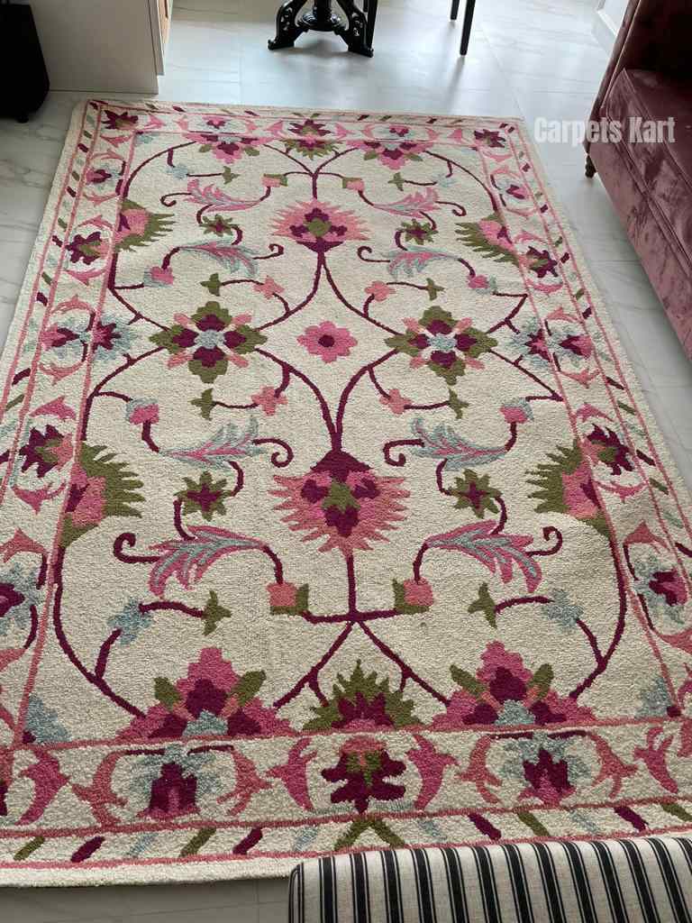 Handmade Persian Pink Beige Woolen Carpet