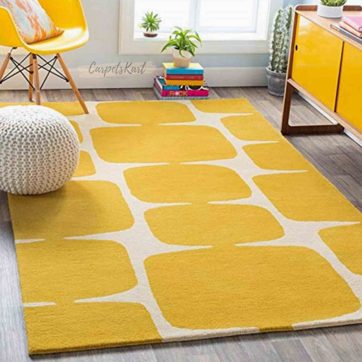 Hand Tufted Woolen Modern Thick Yellow Carpet