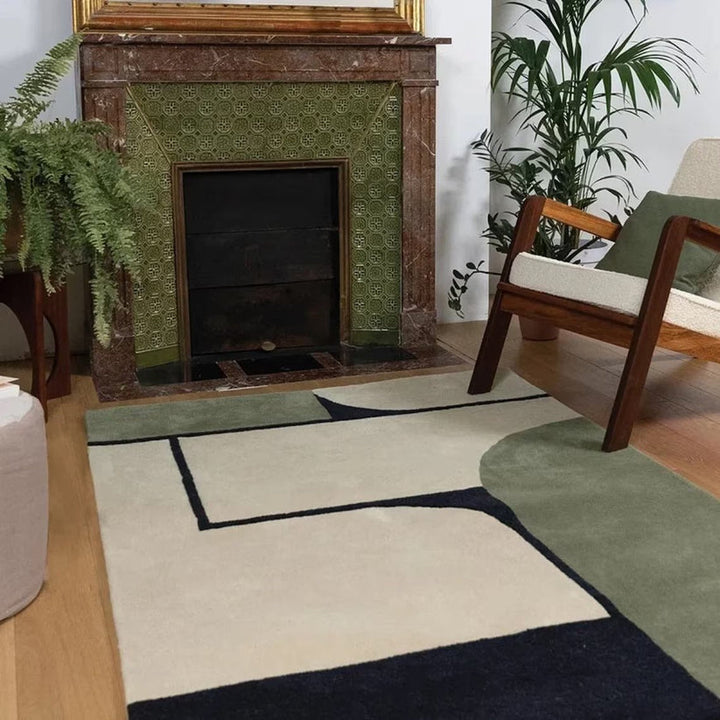 Hand Tufted Pattern Green Shade Woolen Carpet