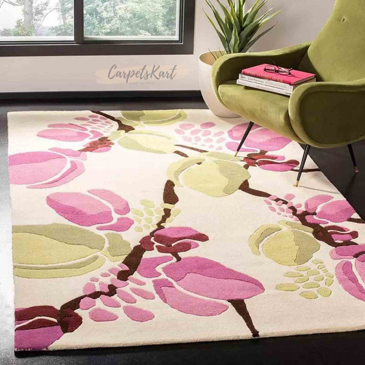 Hand Tufted Woolen Super Soft Floral Carpet