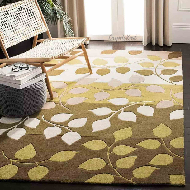 Hand Tufted Woolen Floral Green Shade Carpet